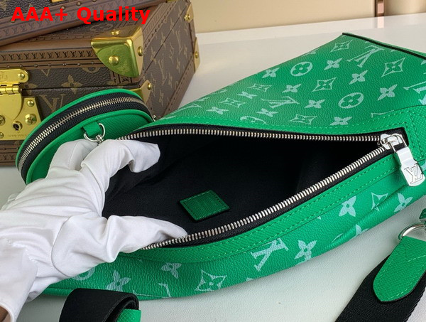 Louis Vuitton Duo Sling Bag in Green Monogram Coated Canvas and Taiga Cowhide Leather Replica