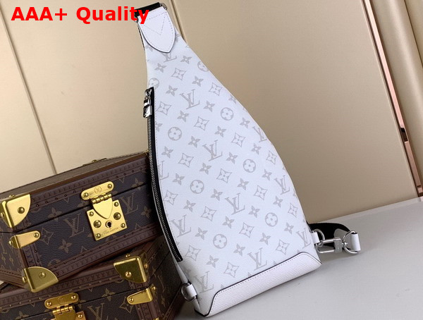 Louis Vuitton Duo Sling Bag in Optic White Monogram Coated Canvas and Taiga Cowhide Leather Replica