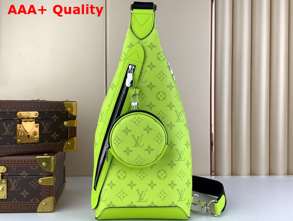 Louis Vuitton Duo Slingbag in Neon Yellow Monogram Coated Canvas and Taiga Cowhide Leather Replica