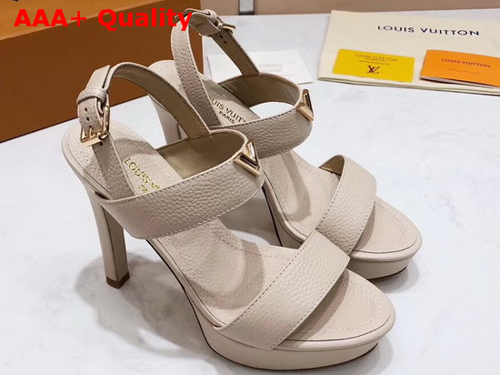 Louis Vuitton Essential V High Heel Platform Sandal in Beige Grain Leather Replica