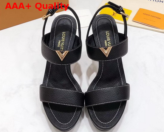 Louis Vuitton Essential V High Heel Platform Sandal in Black Grain Leather Replica