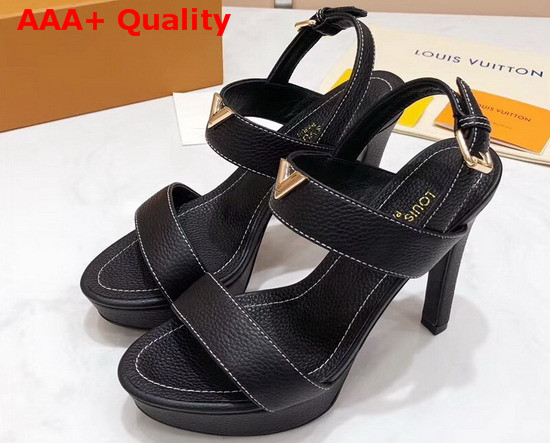 Louis Vuitton Essential V High Heel Platform Sandal in Black Grain Leather Replica