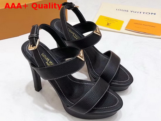 Louis Vuitton Essential V High Heel Platform Sandal in Black Grain Leather Replica