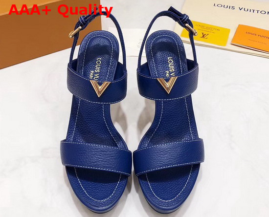 Louis Vuitton Essential V High Heel Platform Sandal in Blue Grain Leather Replica