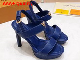 Louis Vuitton Essential V High Heel Platform Sandal in Blue Grain Leather Replica