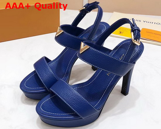 Louis Vuitton Essential V High Heel Platform Sandal in Blue Grain Leather Replica