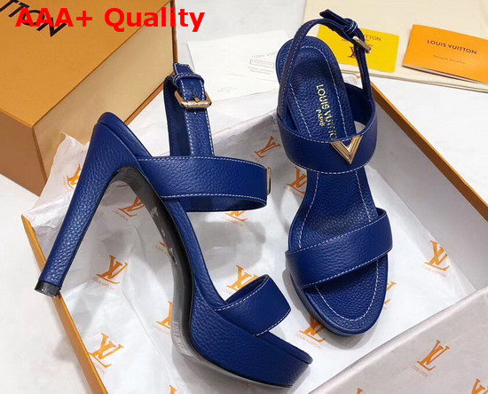 Louis Vuitton Essential V High Heel Platform Sandal in Blue Grain Leather Replica