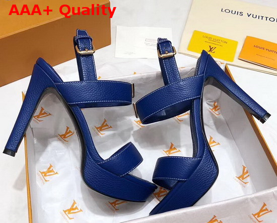 Louis Vuitton Essential V High Heel Platform Sandal in Blue Grain Leather Replica