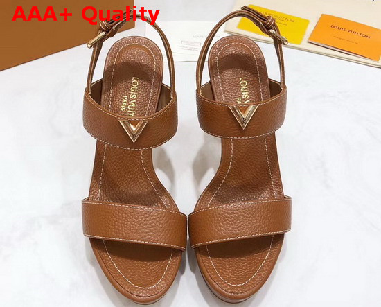 Louis Vuitton Essential V High Heel Platform Sandal in Brown Grain Leather Replica