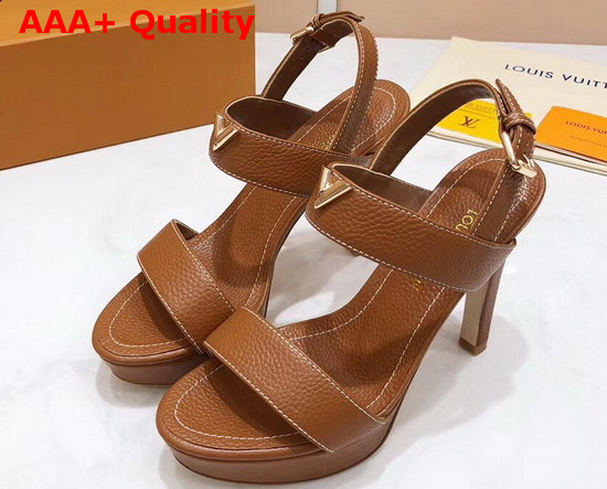 Louis Vuitton Essential V High Heel Platform Sandal in Brown Grain Leather Replica