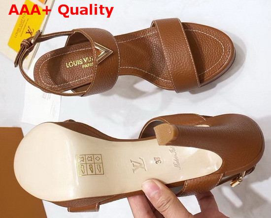 Louis Vuitton Essential V High Heel Platform Sandal in Brown Grain Leather Replica