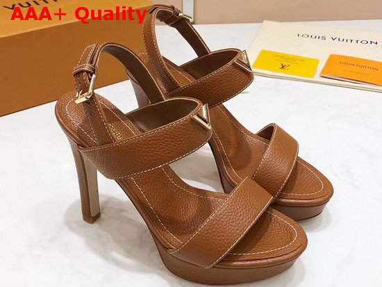 Louis Vuitton Essential V High Heel Platform Sandal in Brown Grain Leather Replica