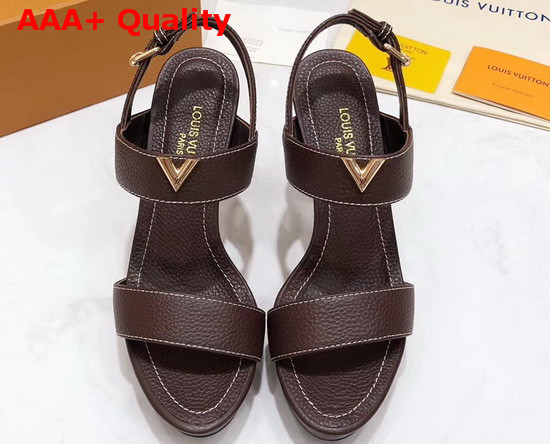 Louis Vuitton Essential V High Heel Platform Sandal in Dark Brown Grain Leather Replica