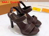 Louis Vuitton Essential V High Heel Platform Sandal in Dark Brown Grain Leather Replica