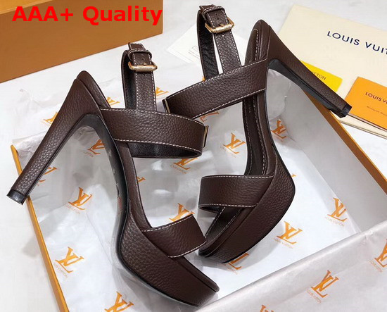 Louis Vuitton Essential V High Heel Platform Sandal in Dark Brown Grain Leather Replica