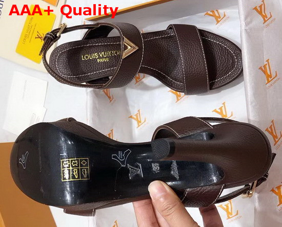 Louis Vuitton Essential V High Heel Platform Sandal in Dark Brown Grain Leather Replica