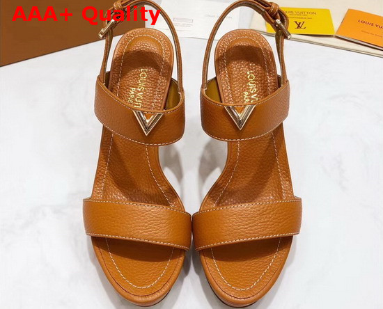 Louis Vuitton Essential V High Heel Platform Sandal in Orange Grain Leather Replica