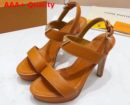 Louis Vuitton Essential V High Heel Platform Sandal in Orange Grain Leather Replica