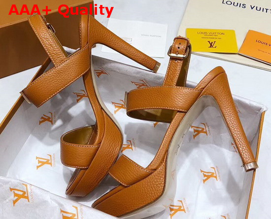 Louis Vuitton Essential V High Heel Platform Sandal in Orange Grain Leather Replica