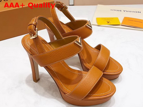 Louis Vuitton Essential V High Heel Platform Sandal in Orange Grain Leather Replica