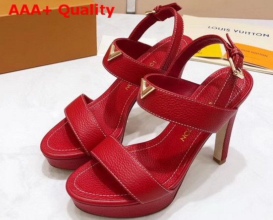 Louis Vuitton Essential V High Heel Platform Sandal in Red Grain Leather Replica