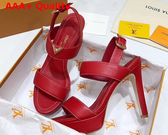 Louis Vuitton Essential V High Heel Platform Sandal in Red Grain Leather Replica