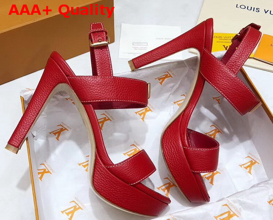 Louis Vuitton Essential V High Heel Platform Sandal in Red Grain Leather Replica