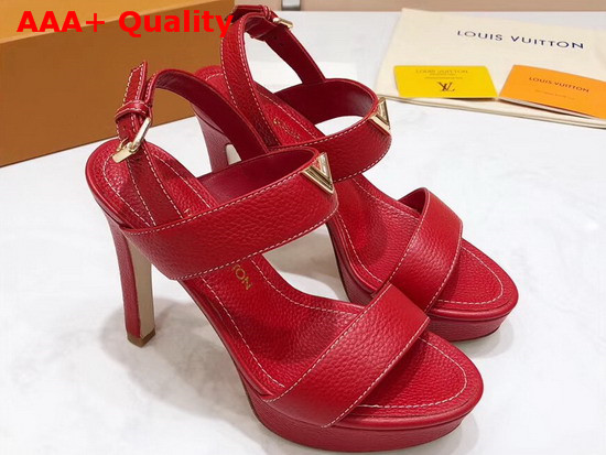 Louis Vuitton Essential V High Heel Platform Sandal in Red Grain Leather Replica