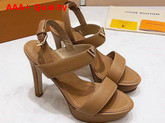 Louis Vuitton Essential V High Heel Platform Sandal in Tan Grain Leather Replica