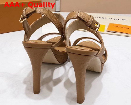 Louis Vuitton Essential V High Heel Platform Sandal in Tan Grain Leather Replica