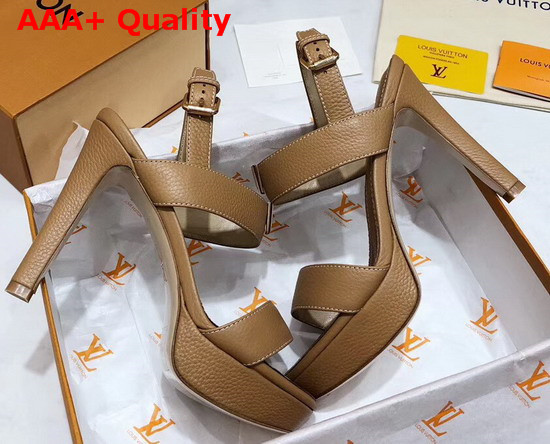 Louis Vuitton Essential V High Heel Platform Sandal in Tan Grain Leather Replica