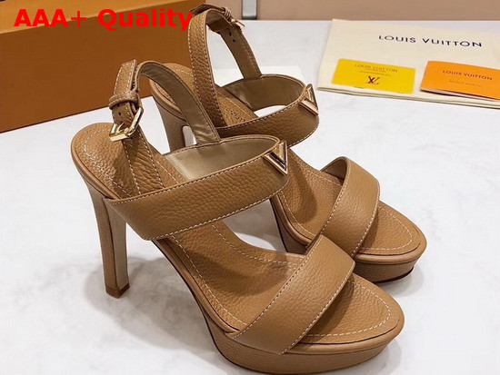 Louis Vuitton Essential V High Heel Platform Sandal in Tan Grain Leather Replica