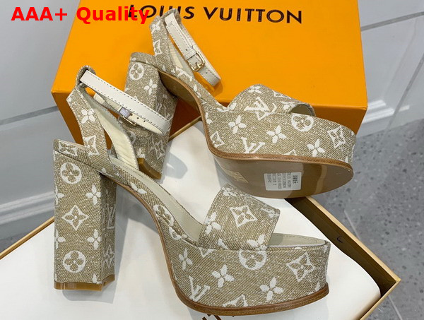 Louis Vuitton Fame Platform Sandal in Beige Monogram Denim 1AAZC7 Replica