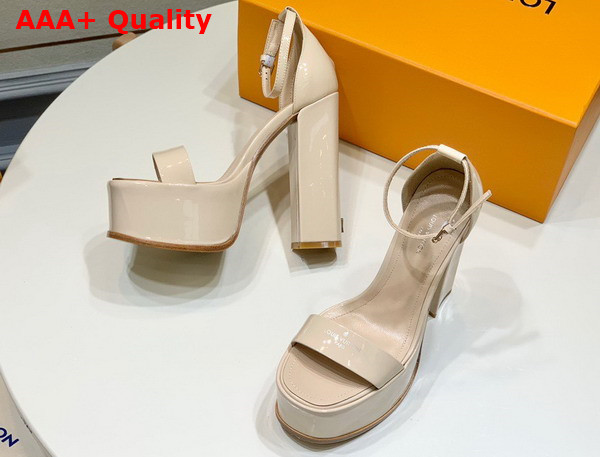 Louis Vuitton Fame Platform Sandal in Beige Patent Calf Leather Replica