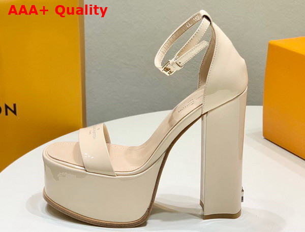 Louis Vuitton Fame Platform Sandal in Beige Patent Calf Leather Replica