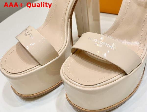 Louis Vuitton Fame Platform Sandal in Beige Patent Calf Leather Replica