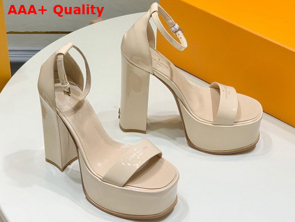 Louis Vuitton Fame Platform Sandal in Beige Patent Calf Leather Replica