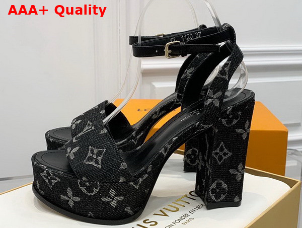 Louis Vuitton Fame Platform Sandal in Black Monogram Denim Replica