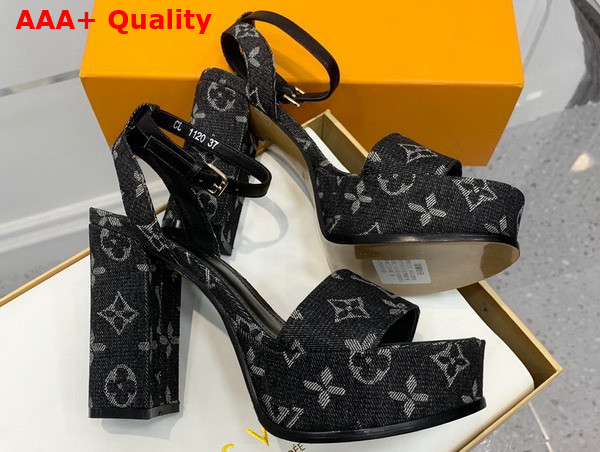 Louis Vuitton Fame Platform Sandal in Black Monogram Denim Replica