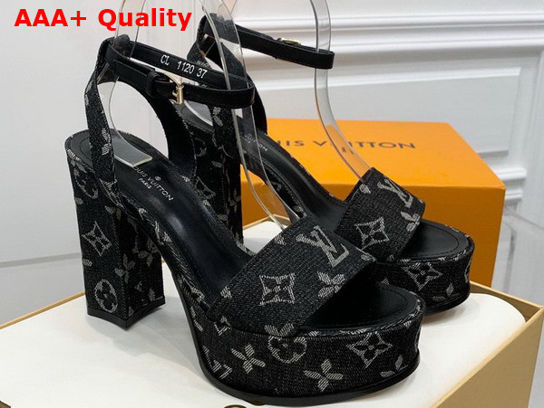 Louis Vuitton Fame Platform Sandal in Black Monogram Denim Replica