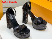 Louis Vuitton Fame Platform Sandal in Black and Gold Sequins Replica