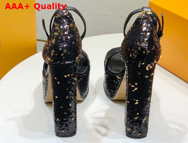 Louis Vuitton Fame Platform Sandal in Black and Gold Sequins Replica