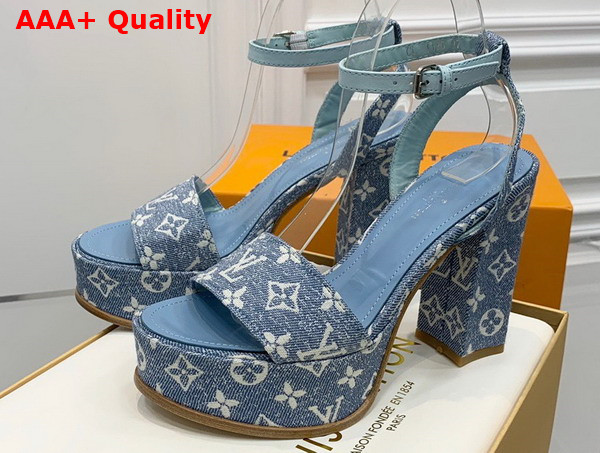 Louis Vuitton Fame Platform Sandal in Blue Monogram Denim 1AAZC0 Replica