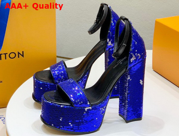 Louis Vuitton Fame Platform Sandal in Blue Sequins Replica