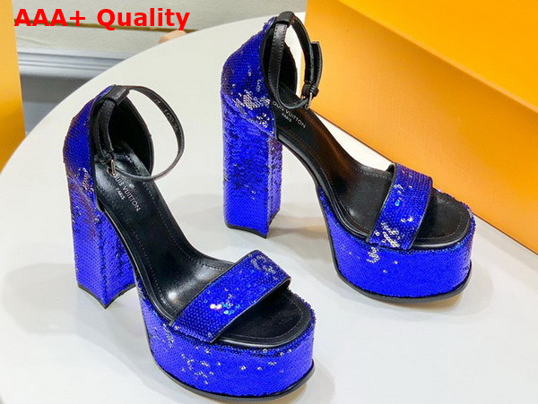 Louis Vuitton Fame Platform Sandal in Blue Sequins Replica