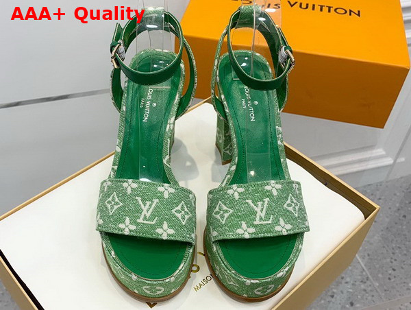 Louis Vuitton Fame Platform Sandal in Green Monogram Denim Replica