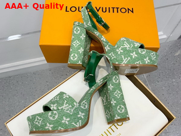 Louis Vuitton Fame Platform Sandal in Green Monogram Denim Replica