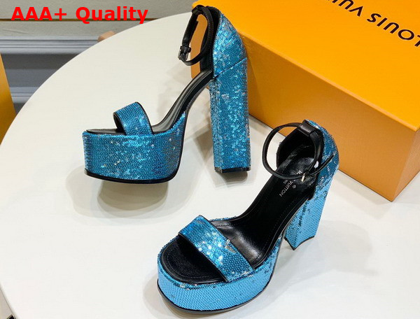 Louis Vuitton Fame Platform Sandal in Light Blue Blue Sequins Replica