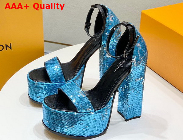 Louis Vuitton Fame Platform Sandal in Light Blue Blue Sequins Replica