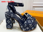 Louis Vuitton Fame Platform Sandal in Navy Monogram Denim Replica